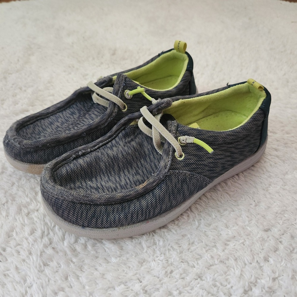 Eddie Bauer Liam Kids Grey Lime Green Fabric Slip On Boat Shoes Loafers Size 2